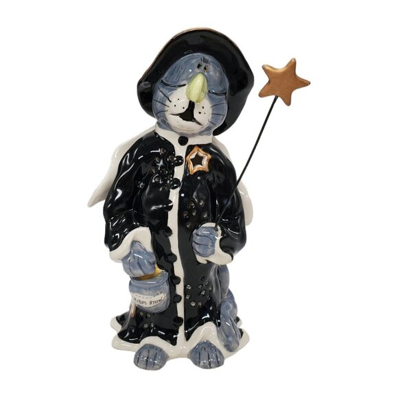 Blue Sky Clayworks Heather Goldminc Halloween Tea Light Luminary Cat Witch 10" - Picture 3 of 16